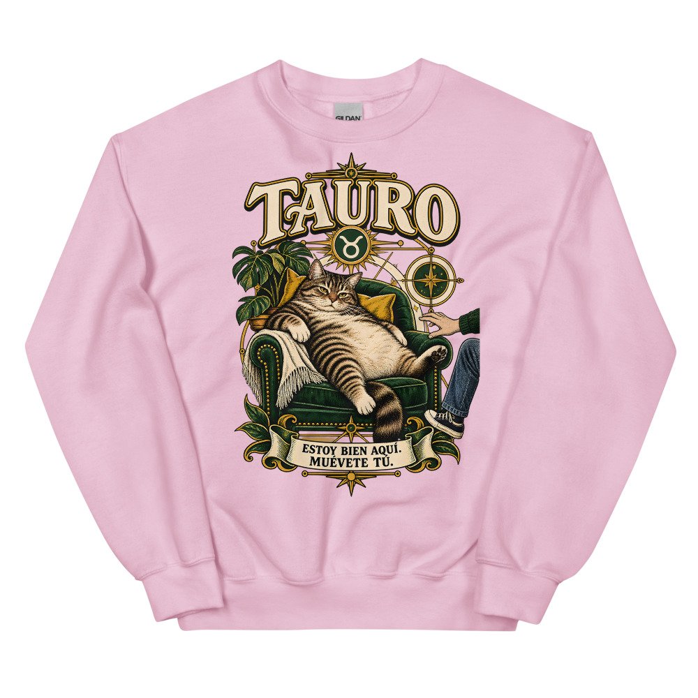 Sudadera gatos Tauro en color rosa claro, vista plana