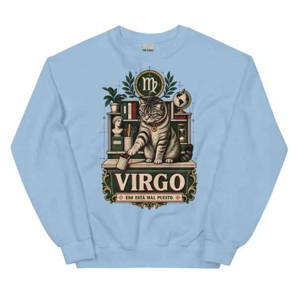 Sudadera gatos Virgo en color azul claro, vista plana