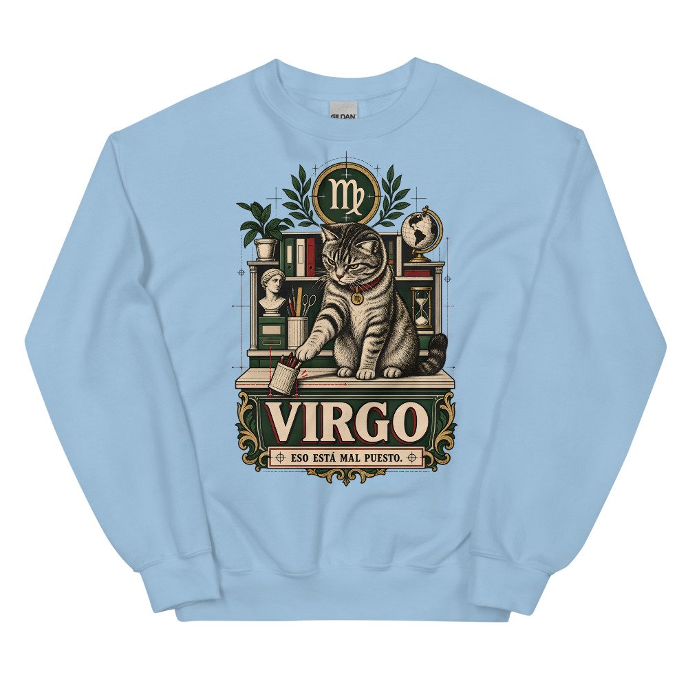 Sudadera gatos Virgo en color azul claro, vista plana