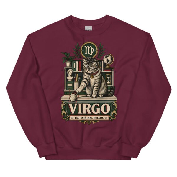 Sudadera gatos Virgo en color granate, vista plana