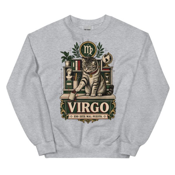Sudadera gatos Virgo en color gris deportivo, vista plana
