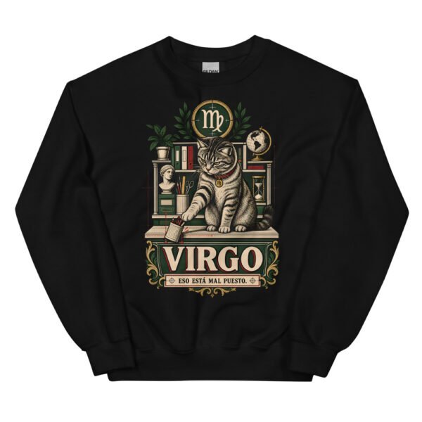Sudadera gatos Virgo en color negro, vista plana