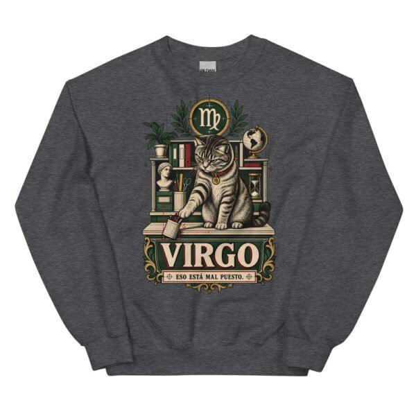 Sudadera gatos Virgo en color oscuro jaspeado, vista plana