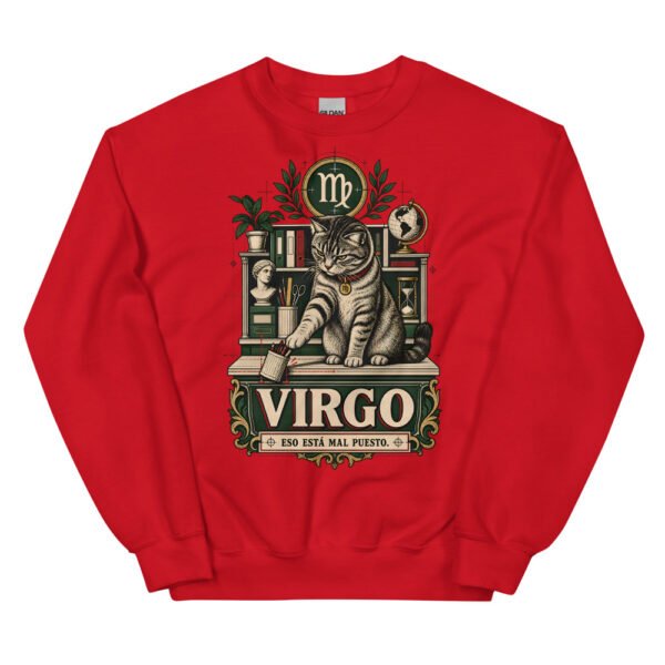 Sudadera gatos Virgo en color rojo, vista plana